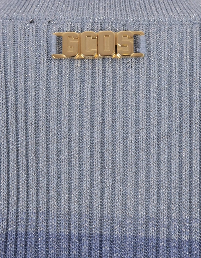Gcds Degradé Ribbed-knit Cropped Top In Blue