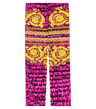 Shop Versace Baroccodile Cotton-blend Jersey Leggings In Multicoloured