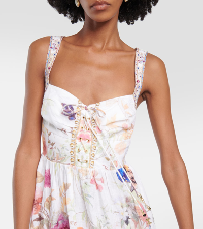 Shop Camilla Bustier Floral Linen Maxi Dress In Multicoloured