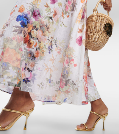 Shop Camilla Bustier Floral Linen Maxi Dress In Multicoloured