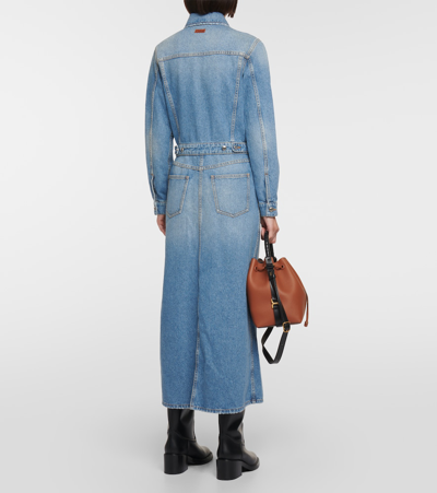 Shop Chloé Denim Maxi Dress In Blue