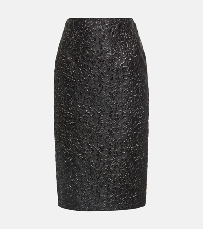 Shop Versace Metallic Jacquard Pencil Skirt In Black