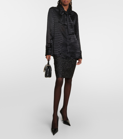 Versace Metallic Jacquard Pencil Skirt In Black