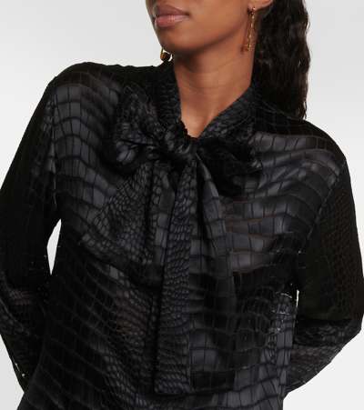 Versace Viscose And Silk Shirt With All-over Logo In Black