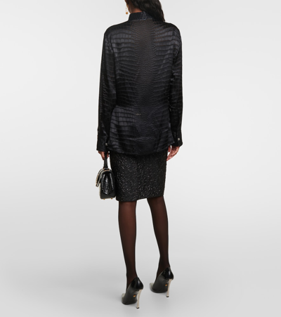 Versace Viscose And Silk Shirt With All-over Logo In Black