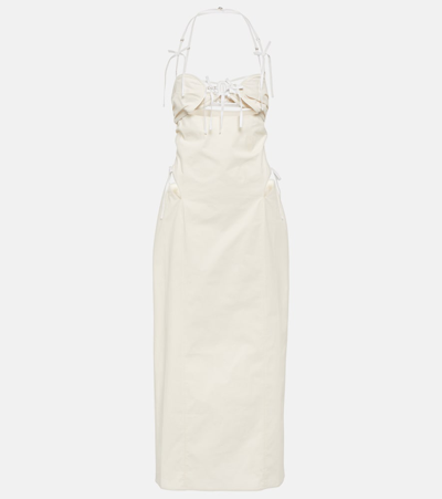 Shop Jacquemus La Robe Ruban Cotton-blend Midi Dress In Beige