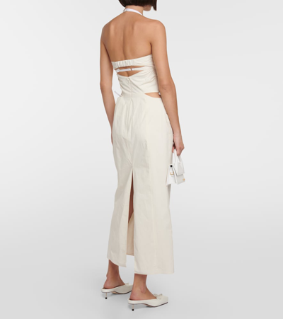 Shop Jacquemus La Robe Ruban Cotton-blend Midi Dress In Beige