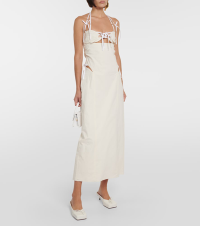 Shop Jacquemus La Robe Ruban Cotton-blend Midi Dress In Beige