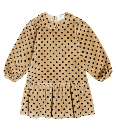 Paade Mode Polka-dot Cotton Corduroy Dress In Beige