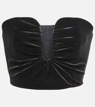 Shop Self-portrait Velvet Crop Top In Black