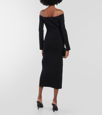 Shop Galvan Aphrodite Off-shoulder Midi Dress In Black