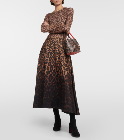 Christian Louboutin Cabarock Mini Spiked Leopard-print Textured-leather Tote In Brown