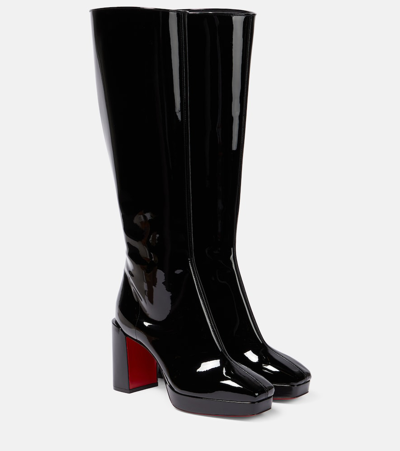 Shop Christian Louboutin Alleo 90 Patent Leather Knee-high Boots In Black