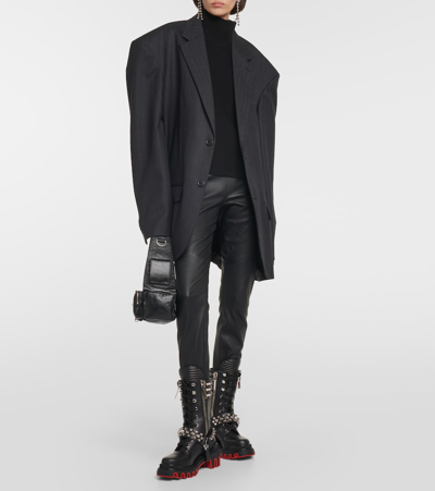 Christian Louboutin Janetta Red Sole Spike Leather Biker Boots In Black