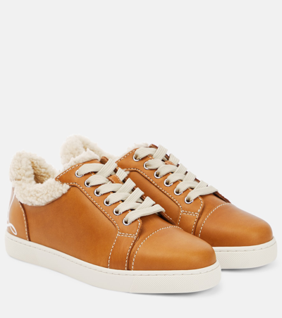 Shop Christian Louboutin Vierissima Shearling-trimmed Sneakers In Brown