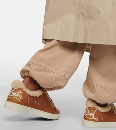 Christian Louboutin Vierissima Shearling-trimmed Sneakers In Brown