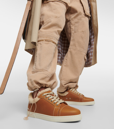 Christian Louboutin Vierissima Shearling-trimmed Sneakers In Brown
