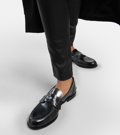 Christian Louboutin Patent Leather Penny Loafers In Silver