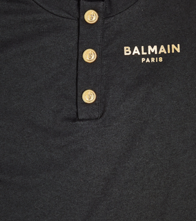 Balmain Logo Cotton And Wool Top In Black