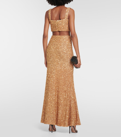 Shop Self-portrait Sequined Maxi Skirt In Gold
