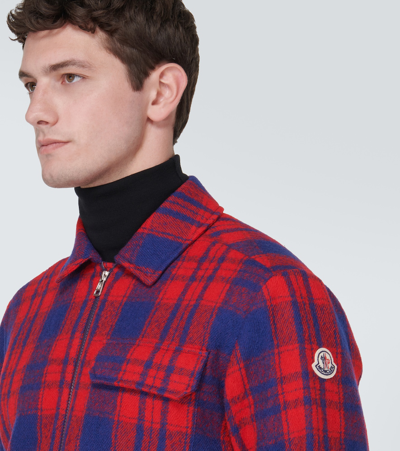 Shop Moncler Checked Wool Overshirt In Multicoloured