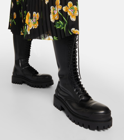 Shop Balenciaga Strike Leather Lace-up Boots In Black