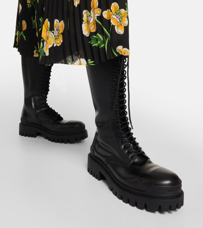 Balenciaga Strike Leather Lace-up Boots In Black