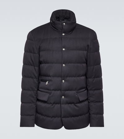 Shop Moncler Bess Wool Gabardine Down Jacket In Blue