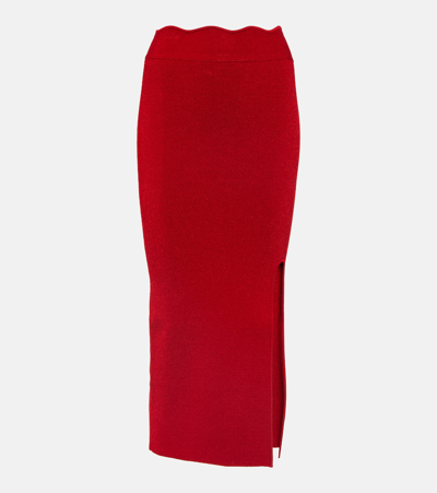 Shop Galvan Delia Scalloped Midi Skirt In Red