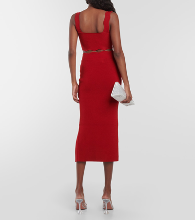 Shop Galvan Delia Scalloped Midi Skirt In Red