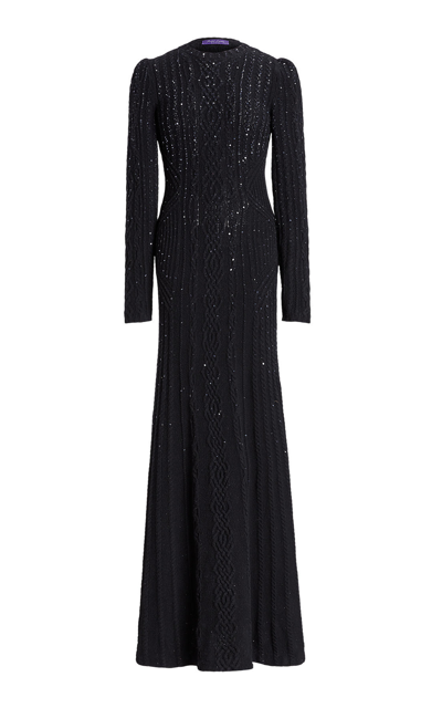 Shop Ralph Lauren Embellished Cable-knit Wool-cashmere Sweater Gown In Black