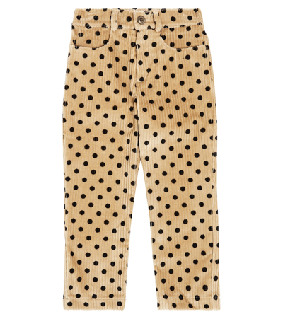 Shop Paade Mode Polka-dot Cotton Corduroy Wide-leg Pants In Beige