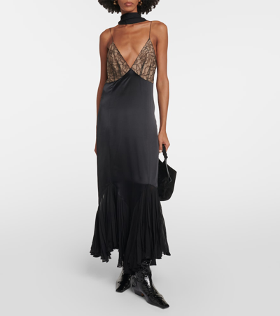 Shop Khaite Candita Lace-trimmed Silk Maxi Dress In Black