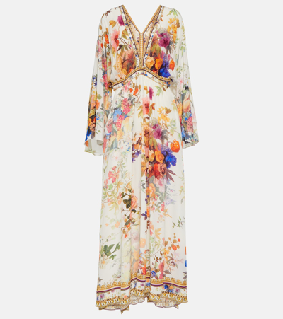Shop Camilla Gathered Floral Silk Maxi Dress In Multicoloured