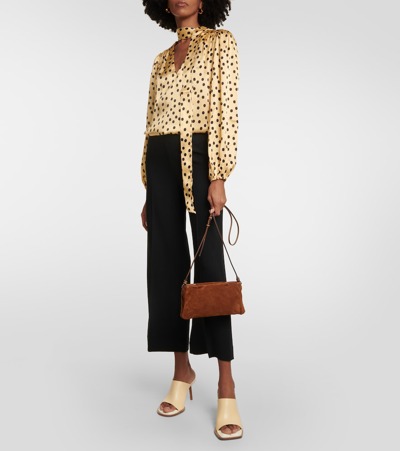Rixo London Moss Polka-dot Tie-neck Silk Blouse In Yellow