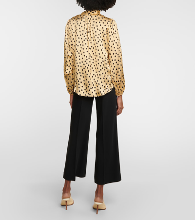 Rixo London Moss Polka-dot Tie-neck Silk Blouse In Yellow