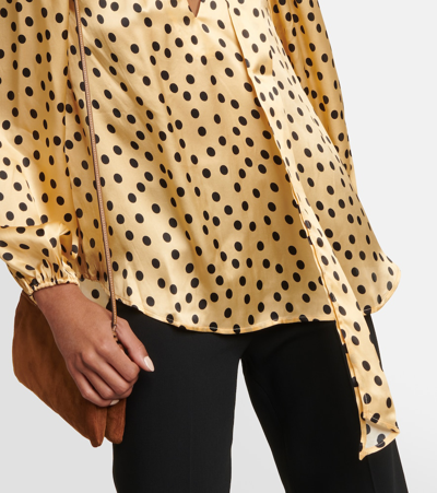 Rixo London Moss Polka-dot Tie-neck Silk Blouse In Yellow