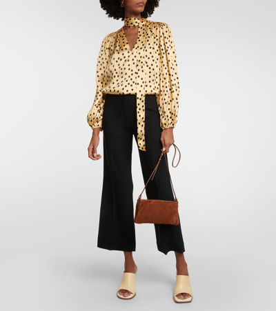 Rixo London Moss Polka-dot Tie-neck Silk Blouse In Yellow