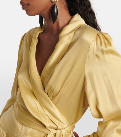 Shop Zimmermann Silk Satin Wrap Dress In Yellow