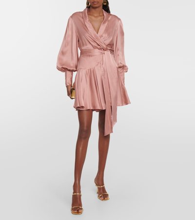 Shop Zimmermann Silk Satin Wrap Dress In Pink