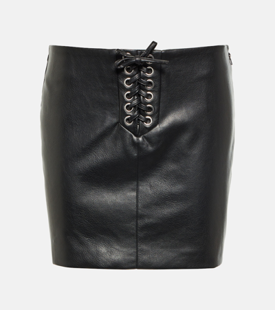 Shop Rotate Birger Christensen Lace-up Faux Leather Miniskirt In Black