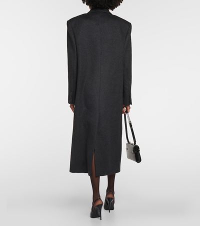 Shop Saint Laurent Double-breasted Virgin Wool Coat In Grey