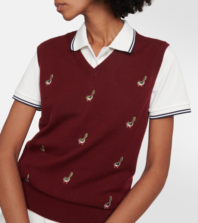 Shop Tory Sport Embroidered Cashmere Sweater Vest In Brown