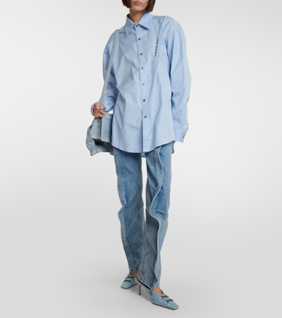Y/project Logo Cotton Shirt In Blue