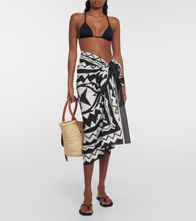 Shop Eres Magique Printed Cotton And Silk Beach Cover-up In Black