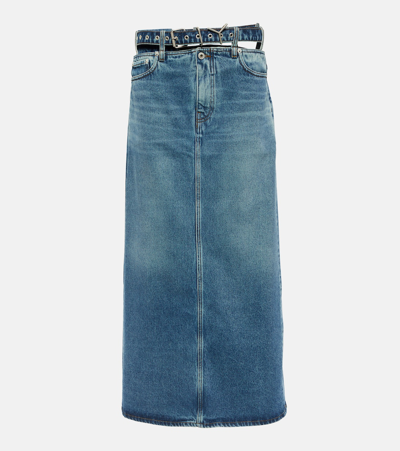 Shop Y/project Y Belt Denim Maxi Skirt In Blue
