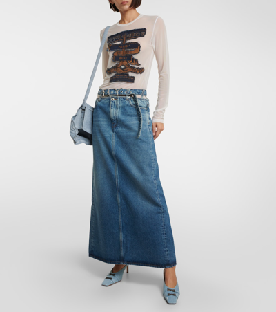 Shop Y/project Y Belt Denim Maxi Skirt In Blue