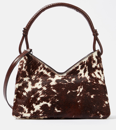 Shop Staud Valerie Calf Hair Shoulder Bag In Brown
