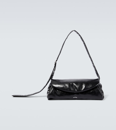 Shop Jil Sander Cannola Grande Leather Shoulder Bag In Black