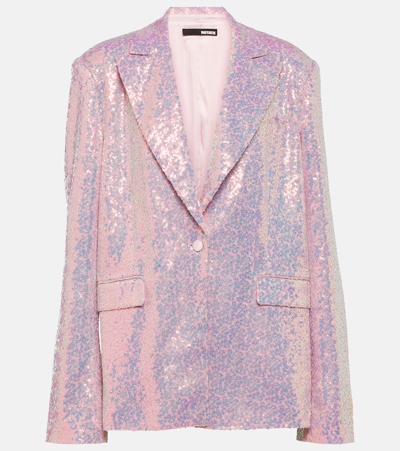 Shop Rotate Birger Christensen Oversized Sequined Blazer In Pink
